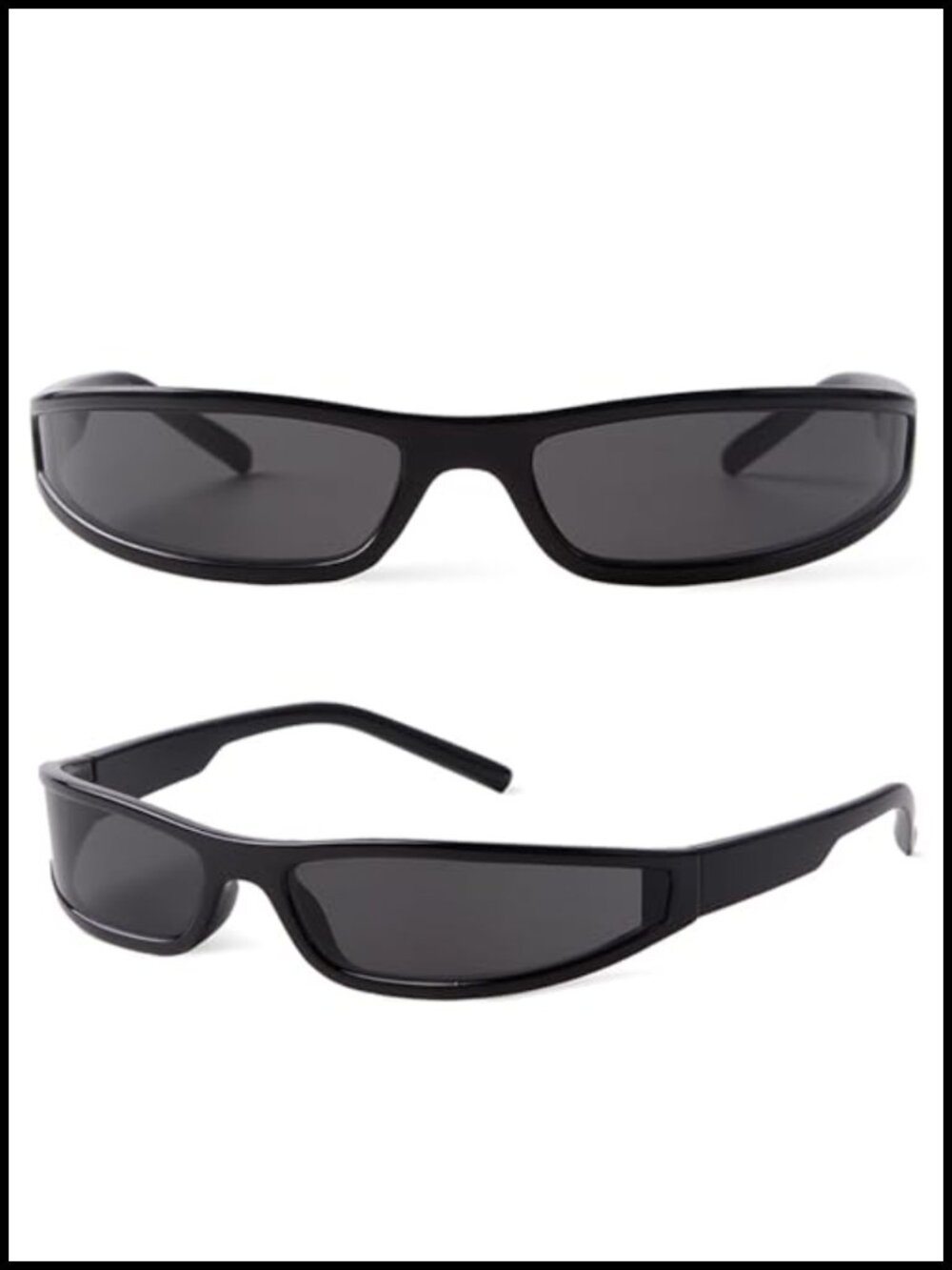 Y2K Wrap Around Sunglasses Small Narrow Rectangle Frame Futuristic Sports